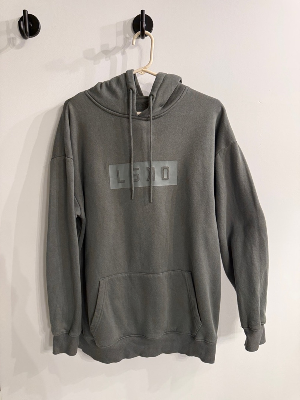 Women's Gray/green oversized smal Pullover Hoodie with Subtle Front Box Logo